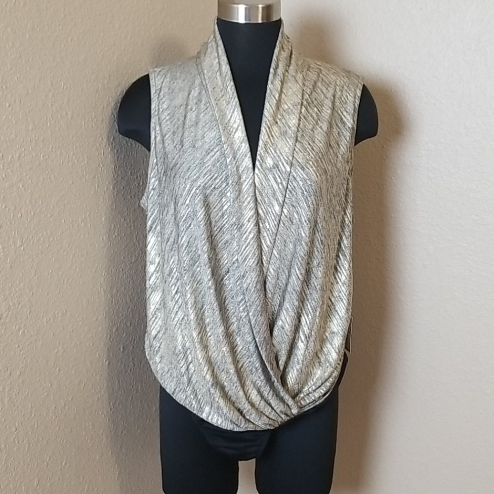 New Bisou Bisou Metallic Drape Front Bodysuit